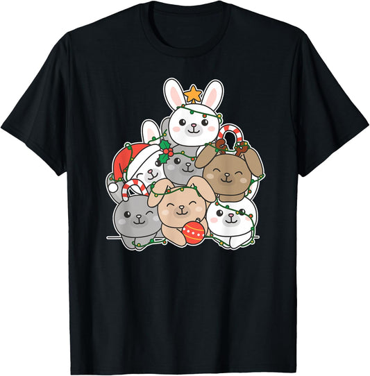 Bunny Christmas Tree Funny Animal Christmas T-Shirt - T-Shirt | Black