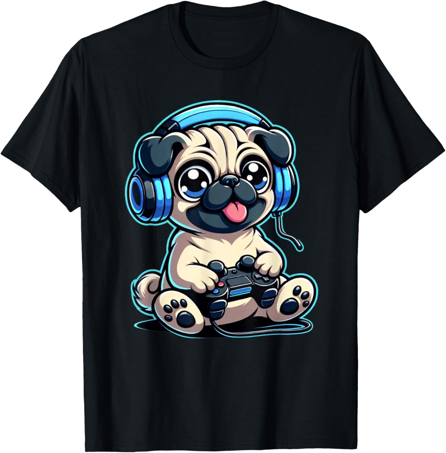 Funny Pug Gamer Dog Gaming Pug Pugs Video Game , Small, Black T-Shirt - T-Shirt | Black