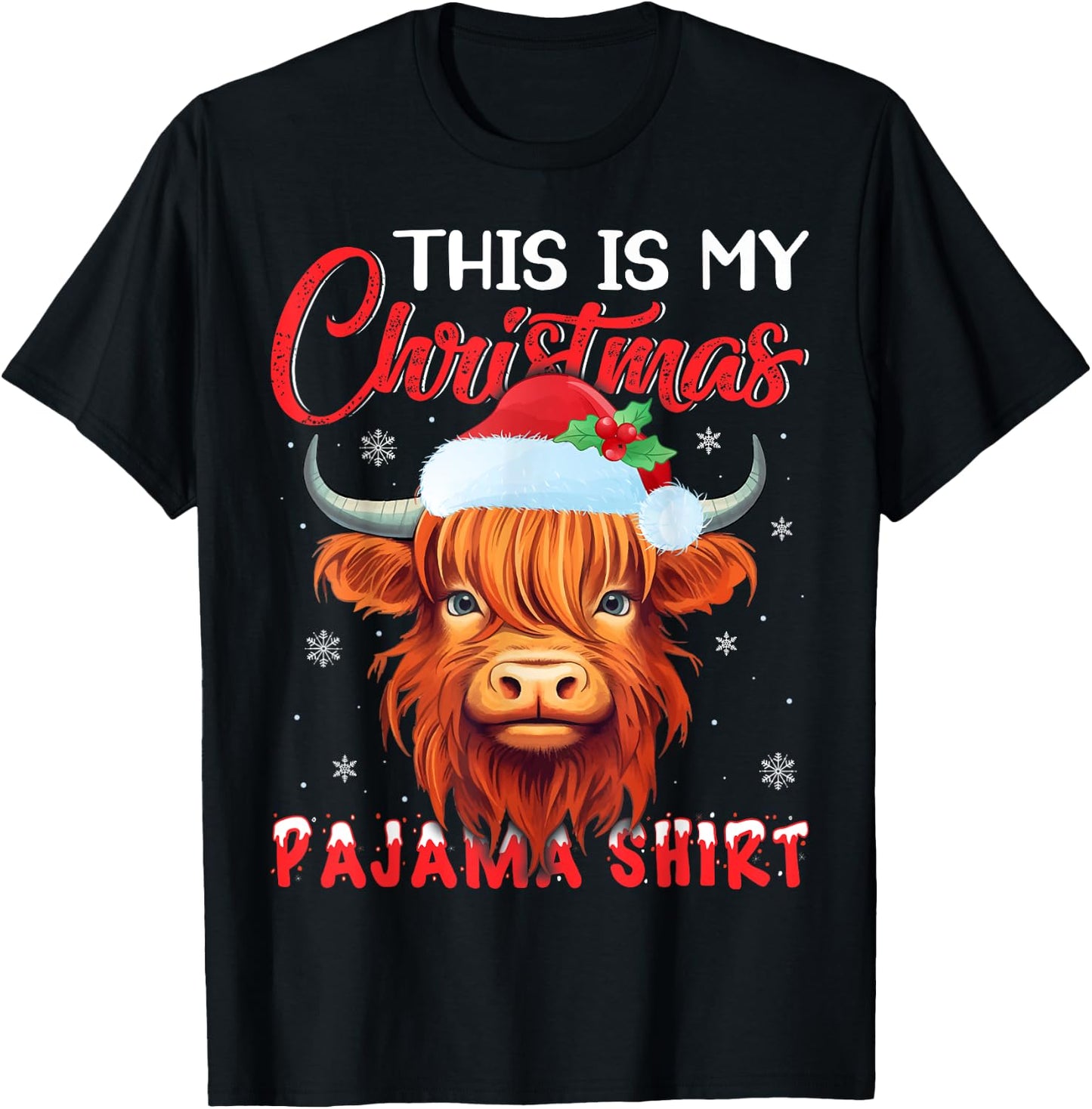 This Is My Christmas Pajamas Santa Hat Cow Christmas T-Shirt - T-Shirt | Black