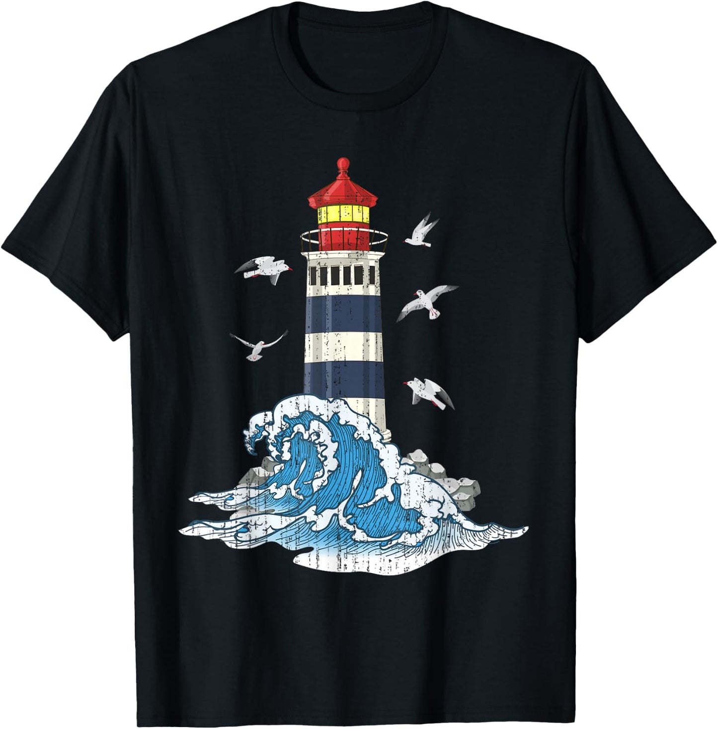 Ozean Möwen Meer Wellen Leuchtturm T-Shirt - T-Shirt | Black