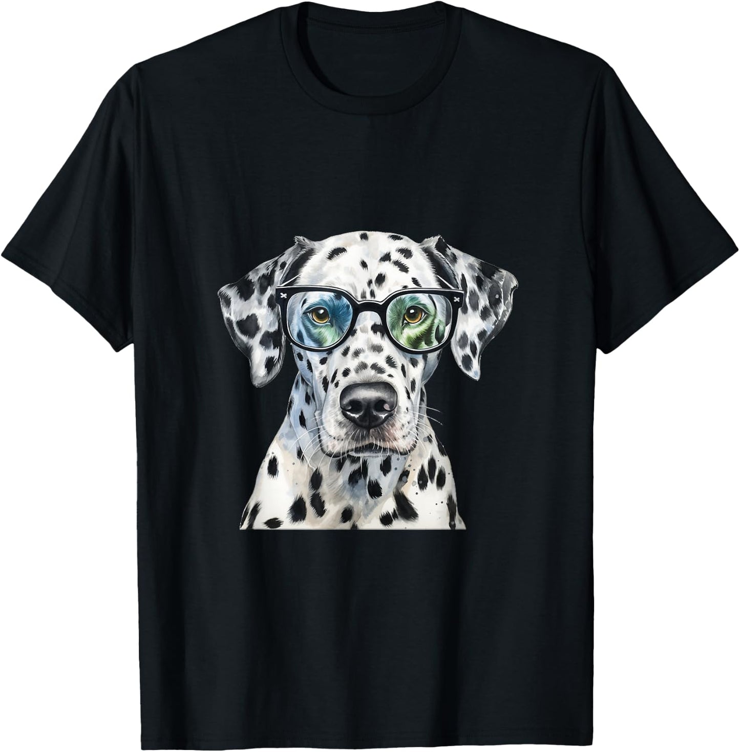 Dalmatian Watercolour Dog Wearing Glasses T-Shirt - T-Shirt | Black