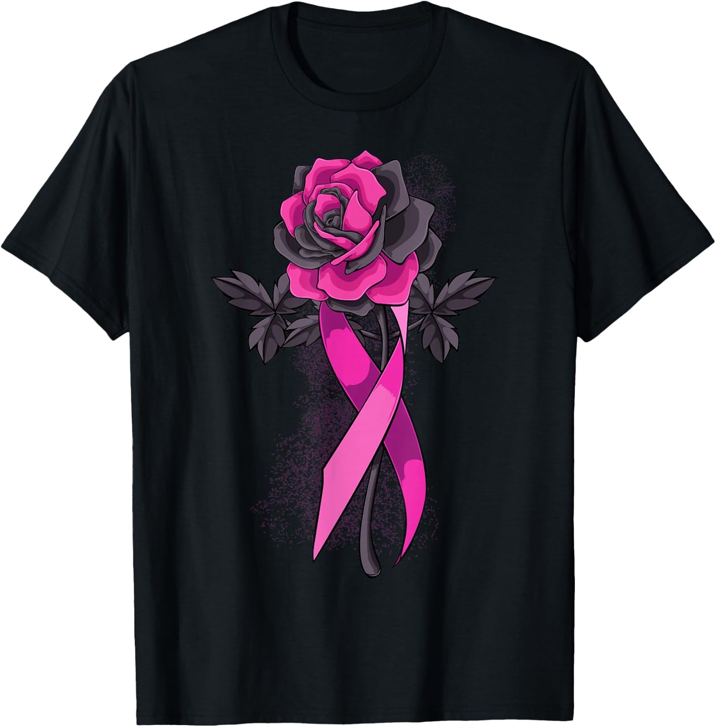 Pink Ribbon Rose Breast Cancer Awareness Survivor Warrior T-Shirt - T-Shirt | Black