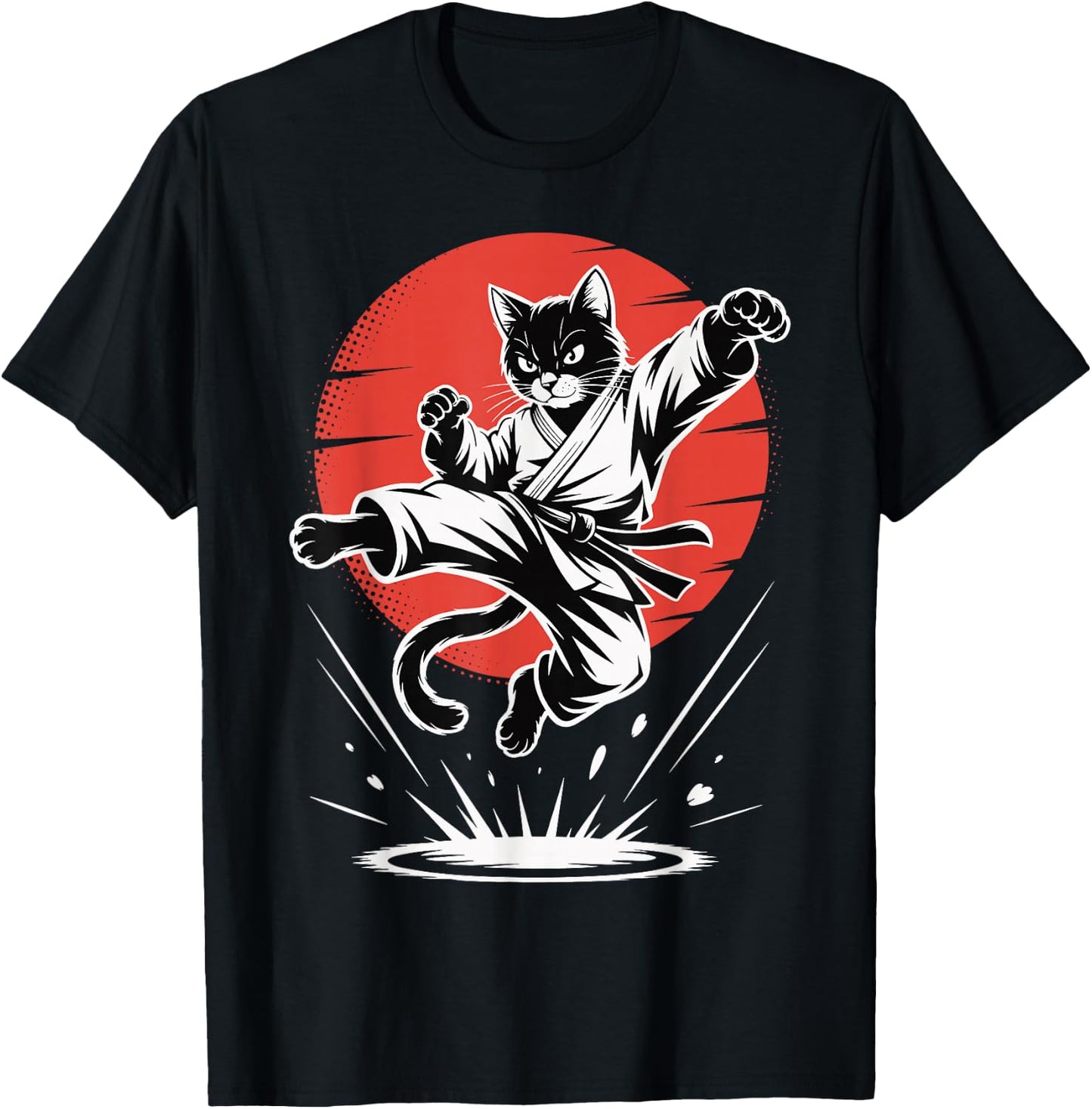 Funny Karate Cat Martial Arts Black Belt Fighter Jump Kick T-Shirt - T-Shirt | Black