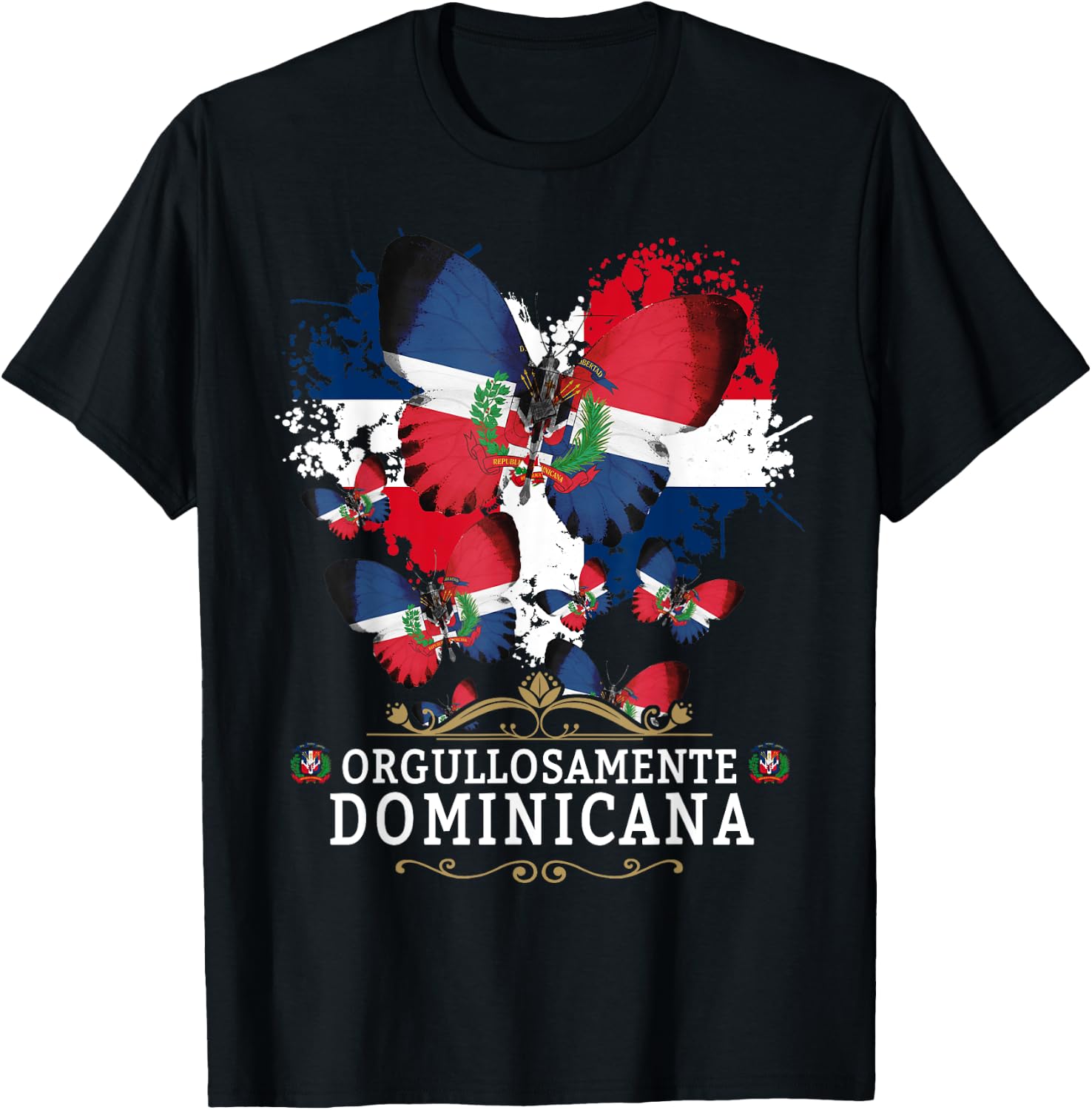 Republica Dominicana Butterfly & Dominican Flag T-Shirt - T-Shirt | Black