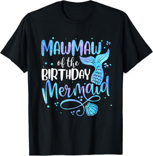 Mawmaw Of The Birthday Mermaid Family Matching Party Squad T-Shirt - T-Shirt | Black