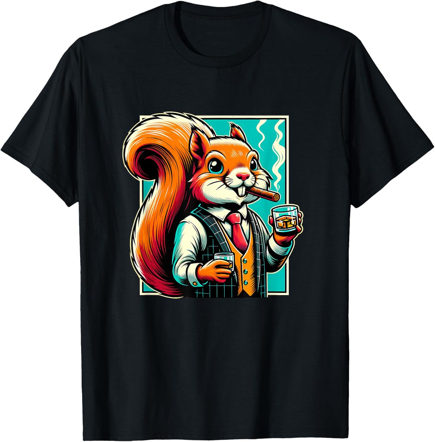 Squirrel Cigar And Whiskey T-Shirt - T-Shirt | Black