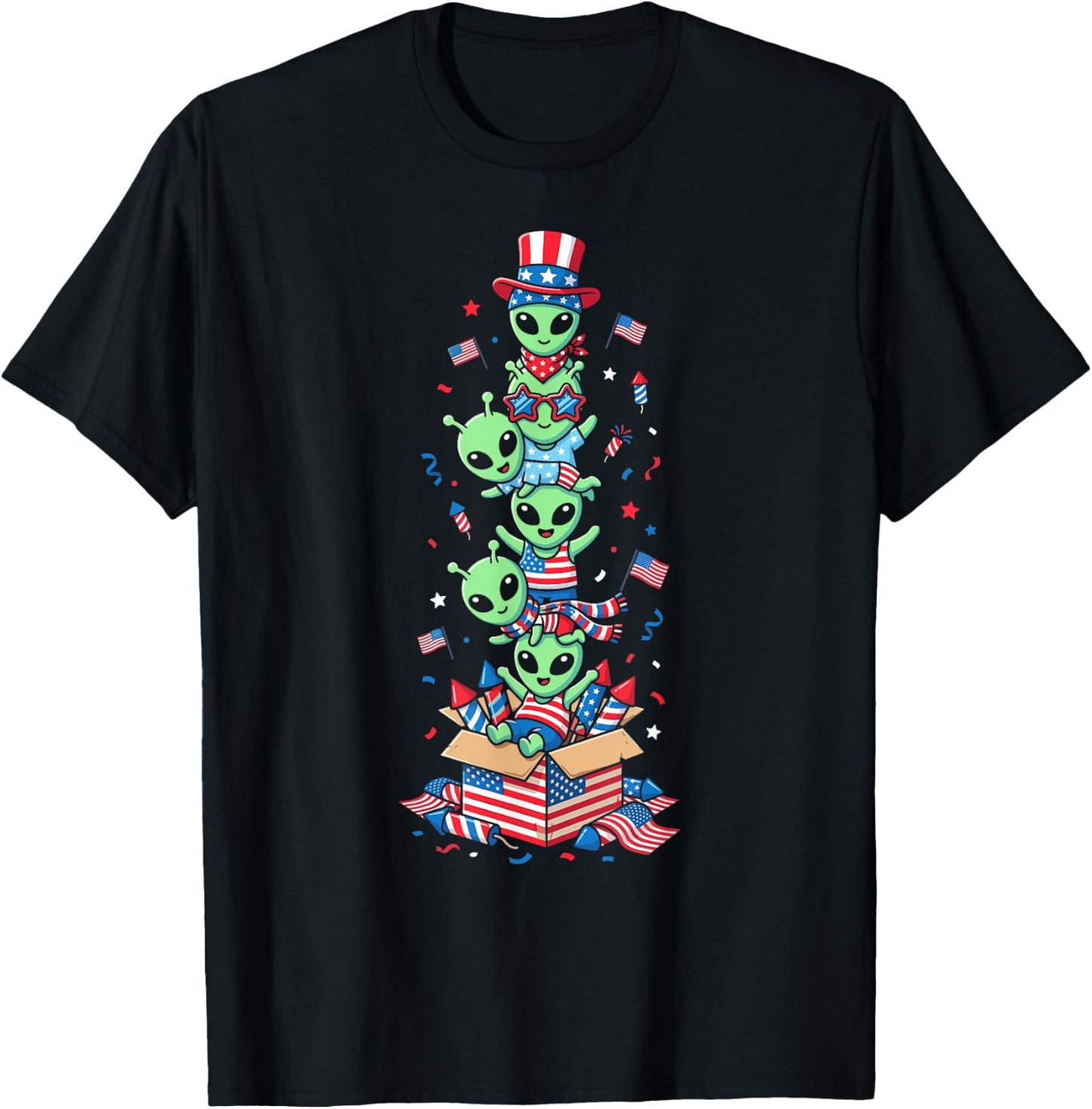 Funny Alien American USA Flag Memorial Day 4th of July T-Shirt - T-Shirt | Black