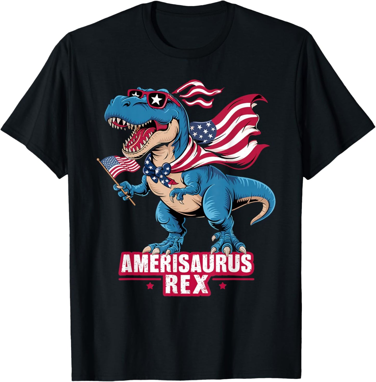 Dinosaur 4th of July Men Women Boys Girls Amerisaurus Rex T-Shirt - T-Shirt | Black