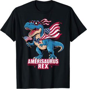 Dinosaur 4th of July Men Women Boys Girls Amerisaurus Rex T-Shirt - T-Shirt | Black