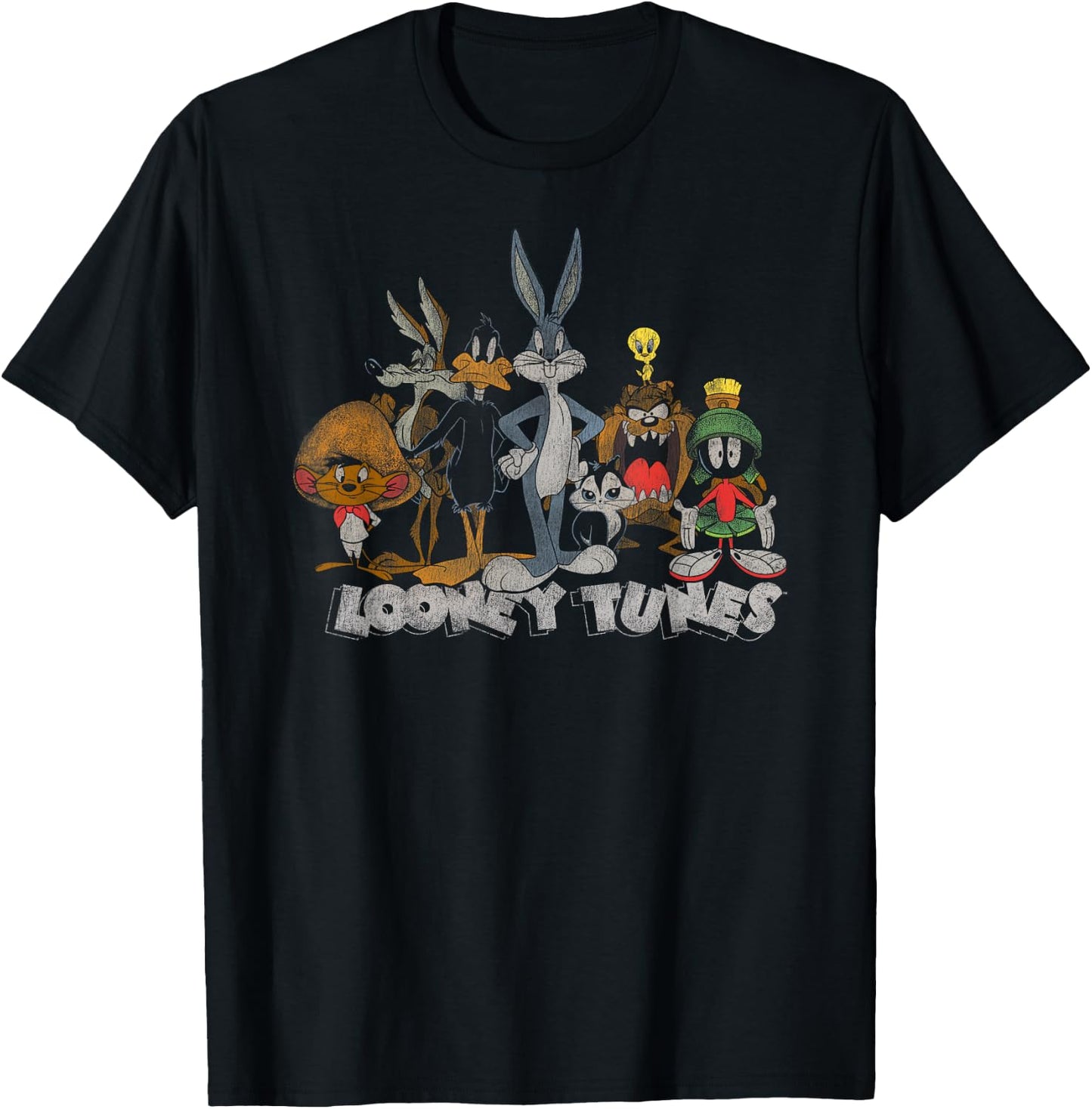 Looney Tunes Group Shot Distressed Line Up T-Shirt - T-Shirt | Black