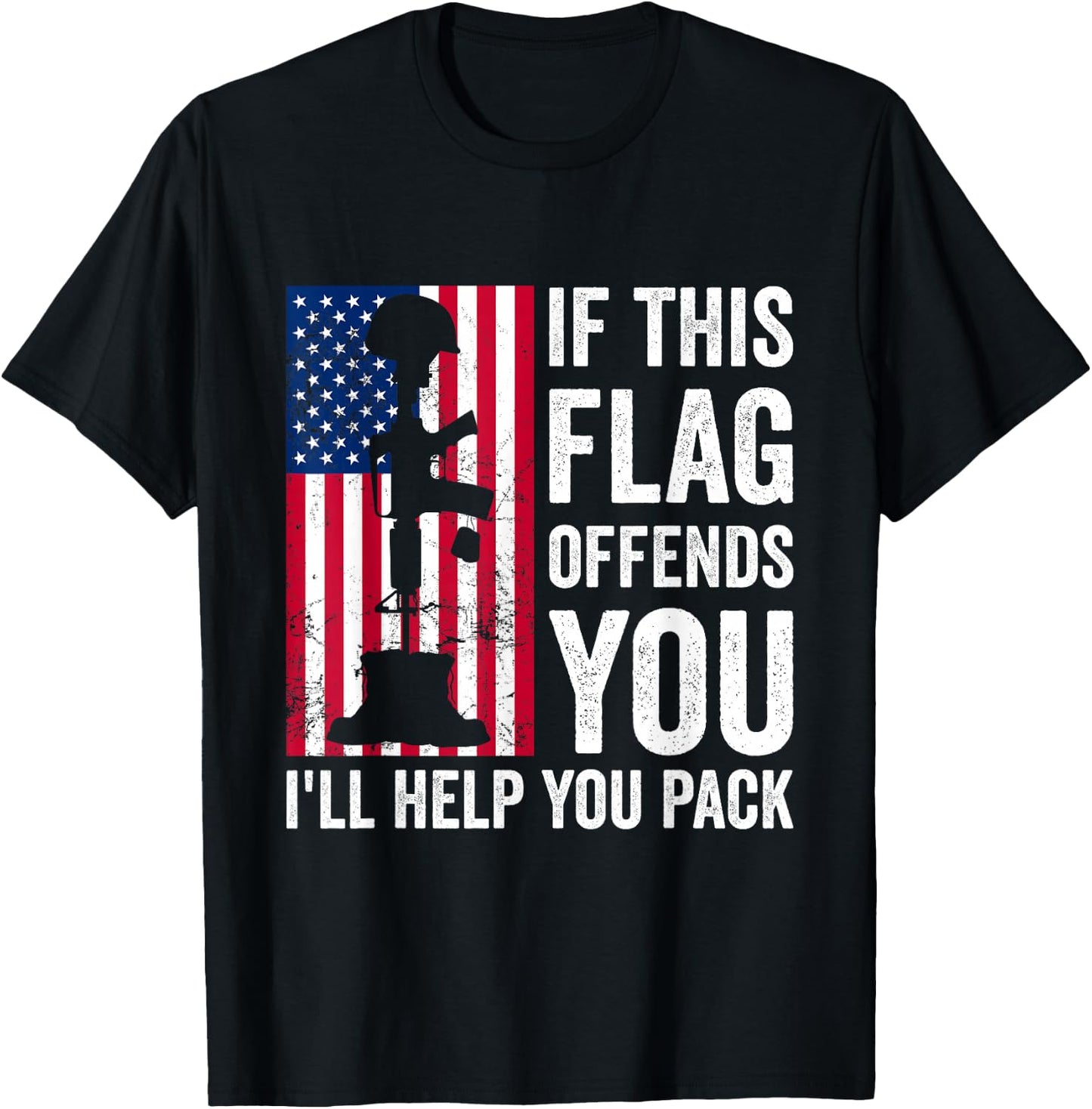 If This Flag Offends You I'll Help You Pack Veteran USA Flag Men T-Shirt - T-Shirt | Black