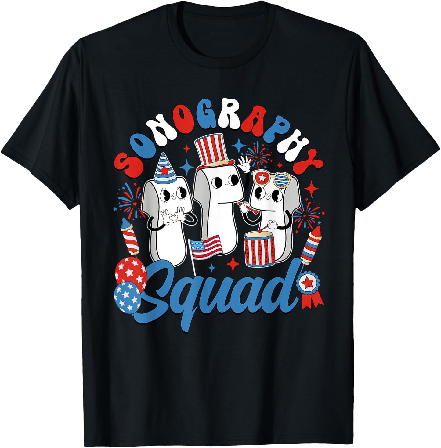 Sonography Squad Independence Day Ultrasound Tech T-Shirt - T-Shirt | Black