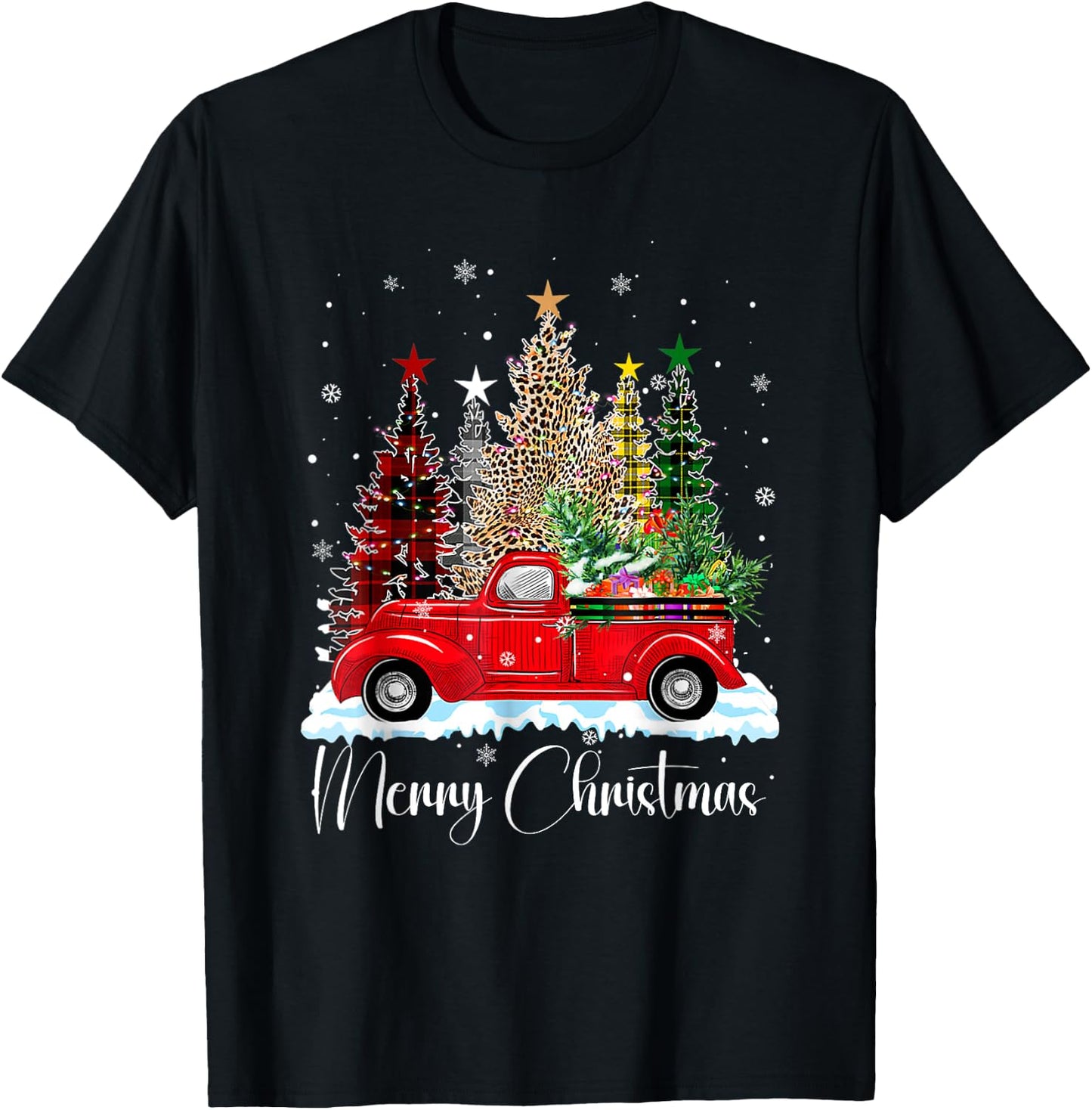 Vintage Merry Christmas Red Truck Old Fashioned Christmas T-Shirt - T-Shirt | Black