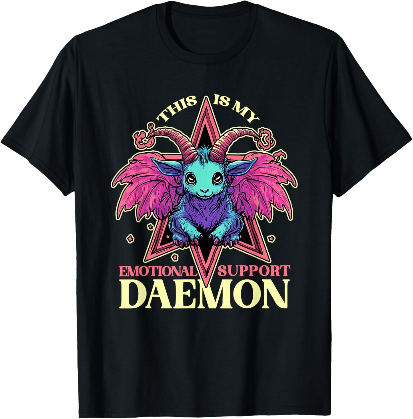 Emotional Support Demon with Cute Goat Daemon Halloween T-Shirt - T-Shirt | Black