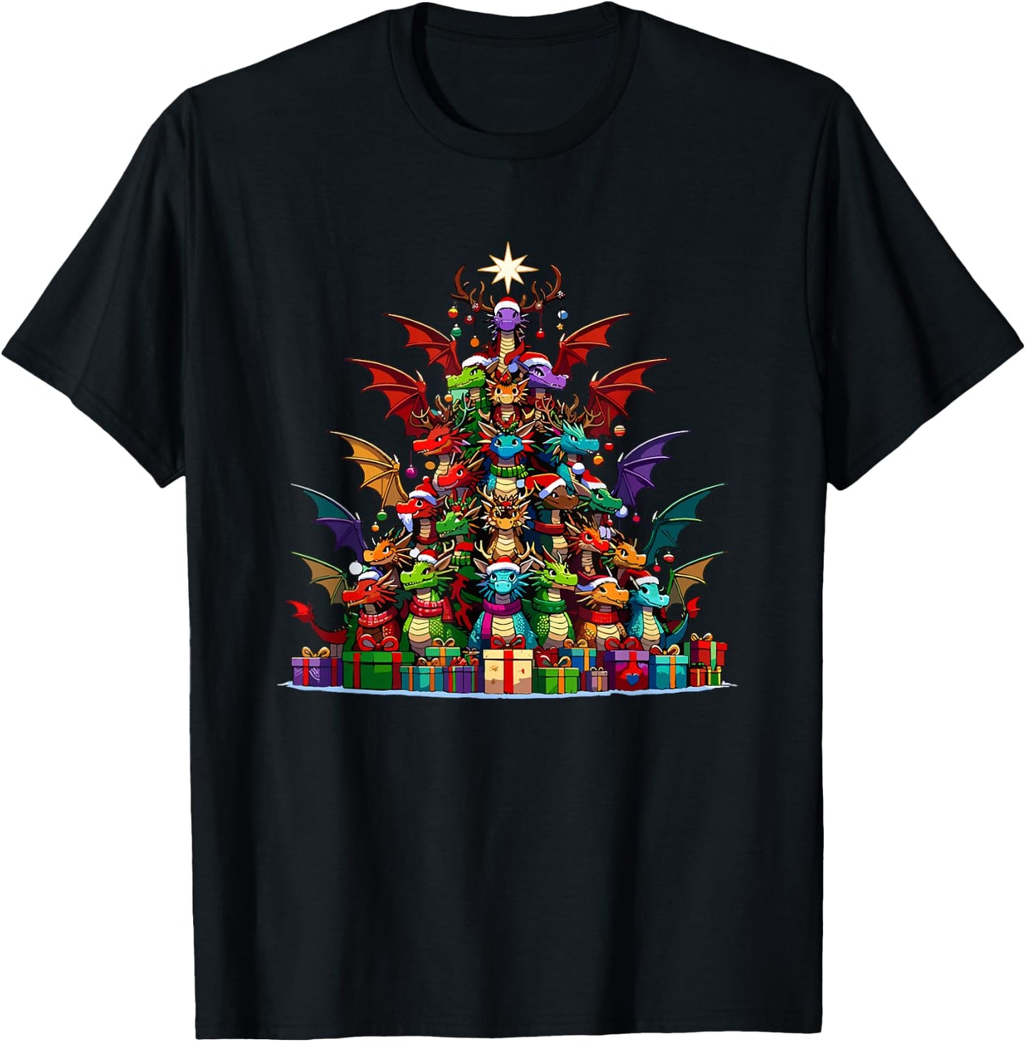 Christmas Tree Dragons Mythical Creature Dragon T-Shirt - T-Shirt | Black