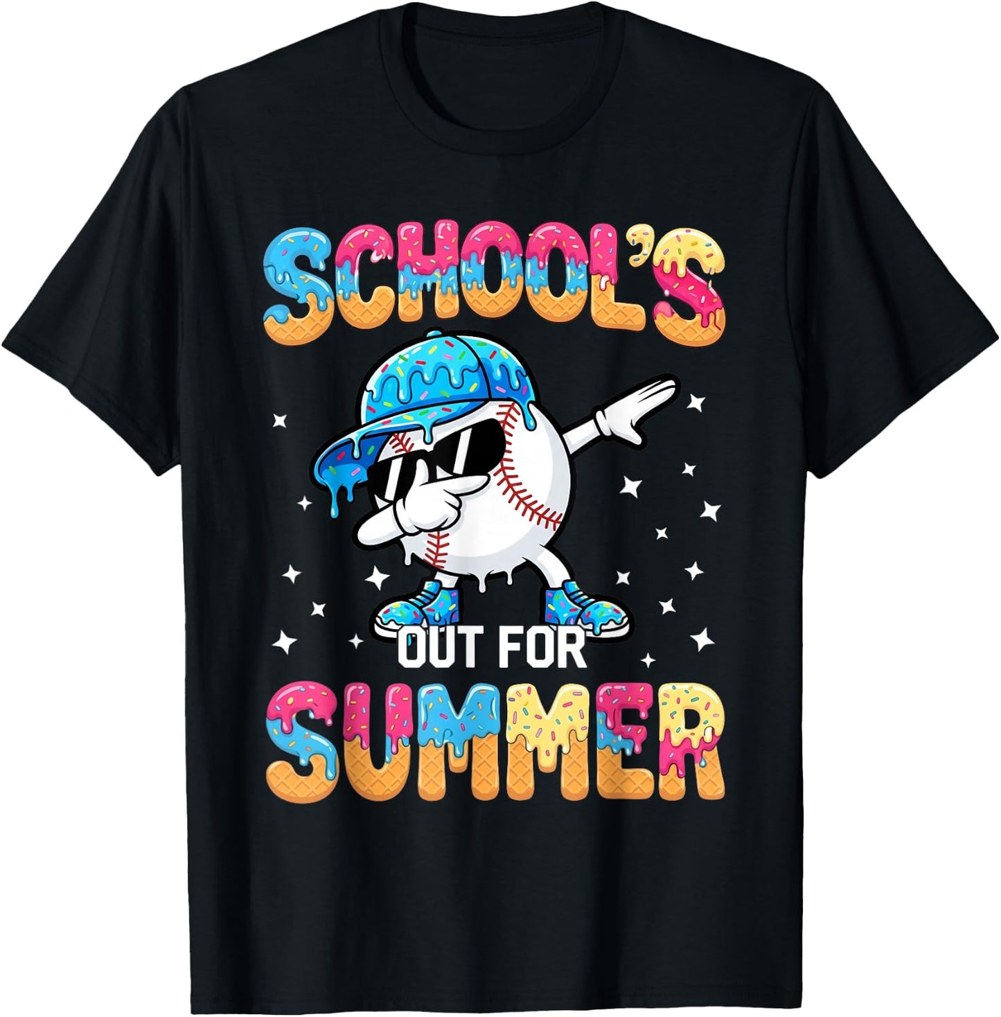 School's Out for Summer Baseball Drip Graduation Last Day T-Shirt - T-Shirt | Black