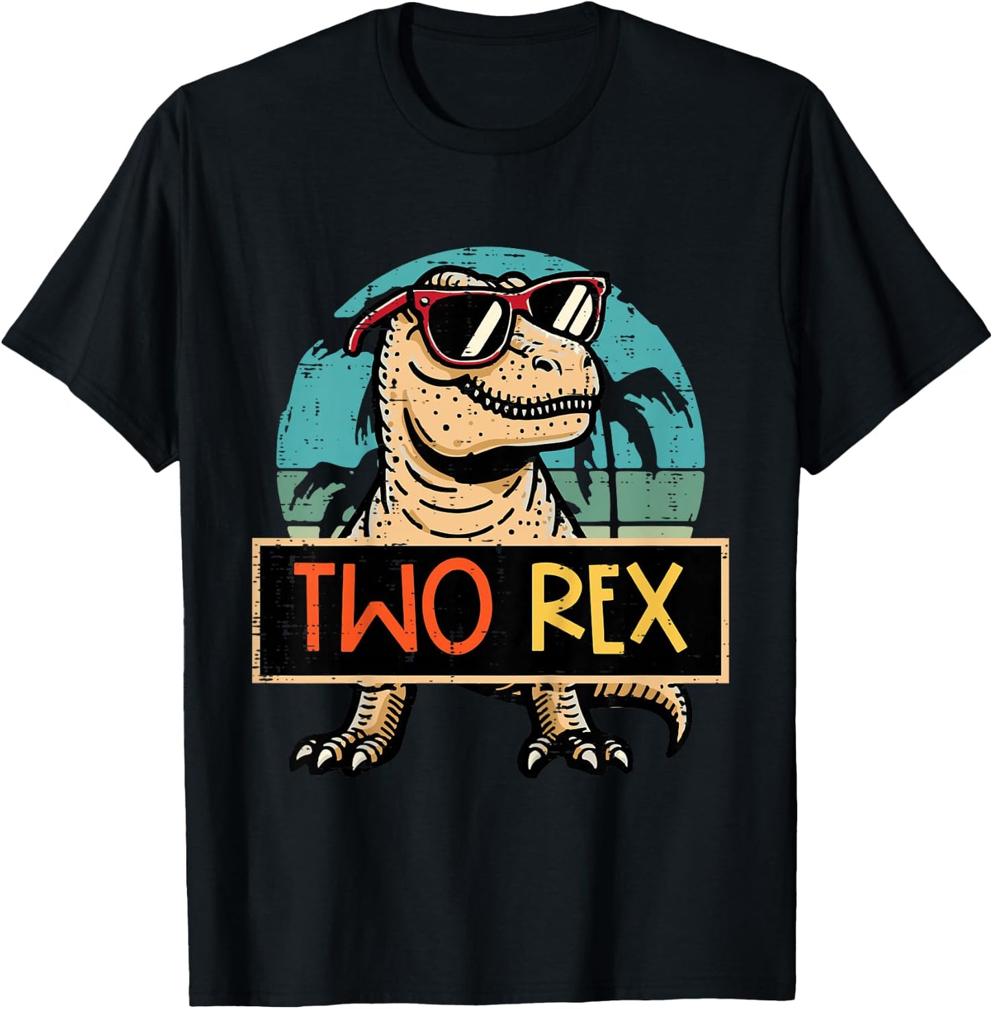 Kids 2nd Birthday Dino Two Rex Trex 2 Year Old Bday Boys Kids T-Shirt - T-Shirt | Black