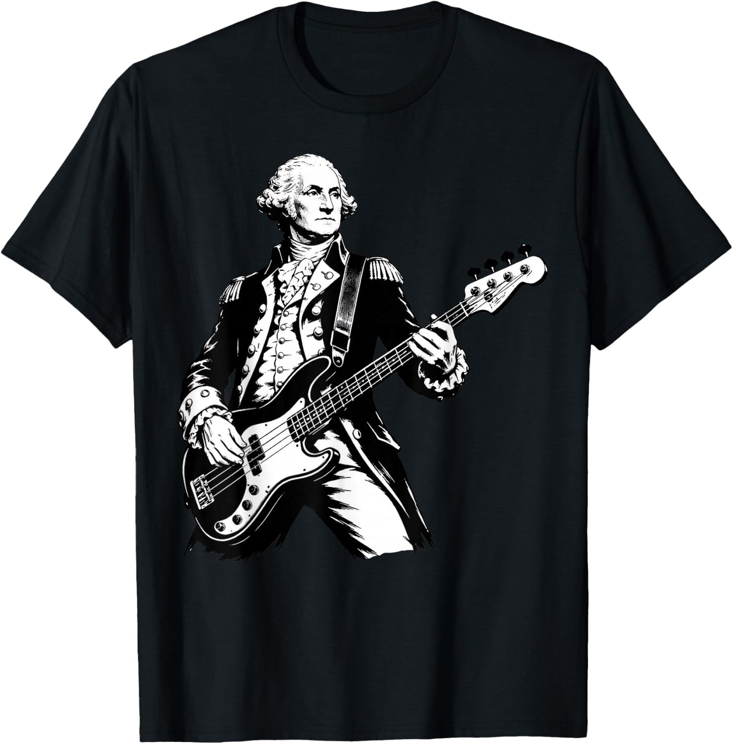 George Washington Playing Bass Guitar, 250 Years 4th of July T-Shirt - T-Shirt | Black