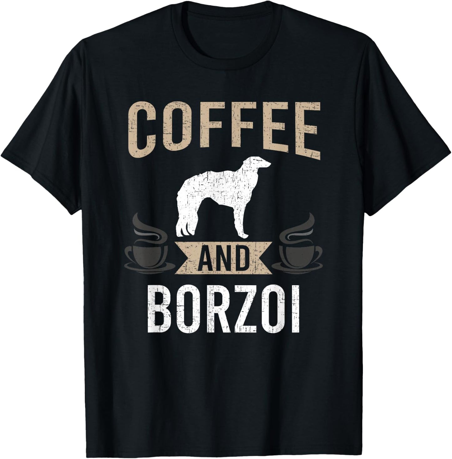 Coffee and Borzoi Dog Lover T-Shirt - T-Shirt | Black