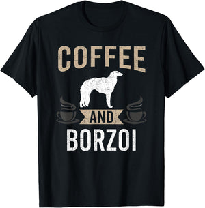 Coffee and Borzoi Dog Lover T-Shirt - T-Shirt | Black