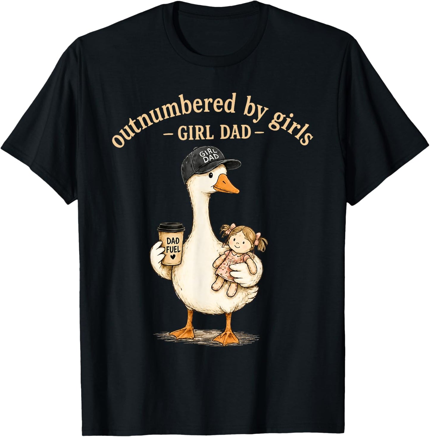 Outnumbered By Girls Girl Dad T-Shirt - T-Shirt | Black