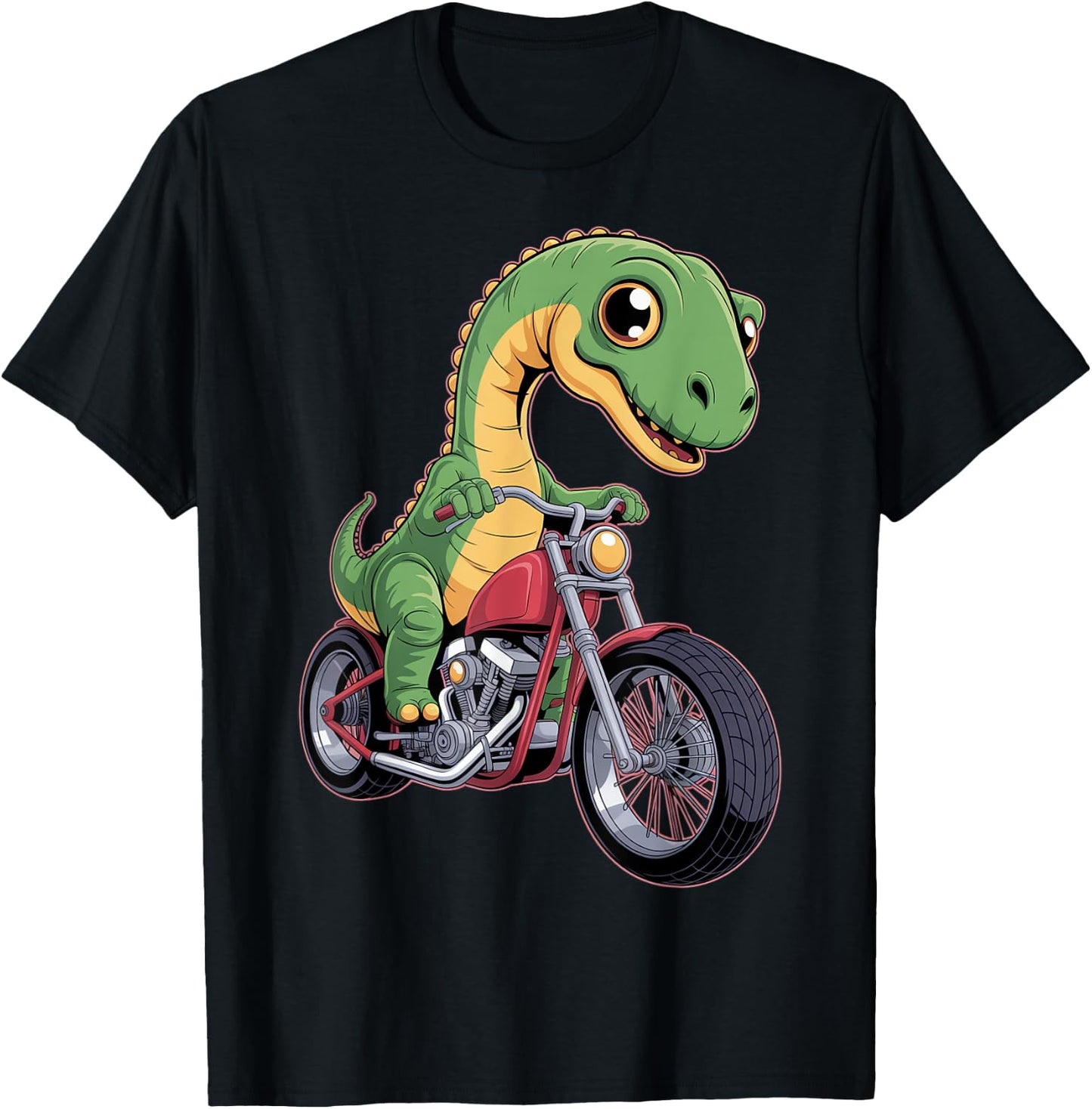 Vibrant Chibi Dinosaur Rider T-Shirt - T-Shirt | Black