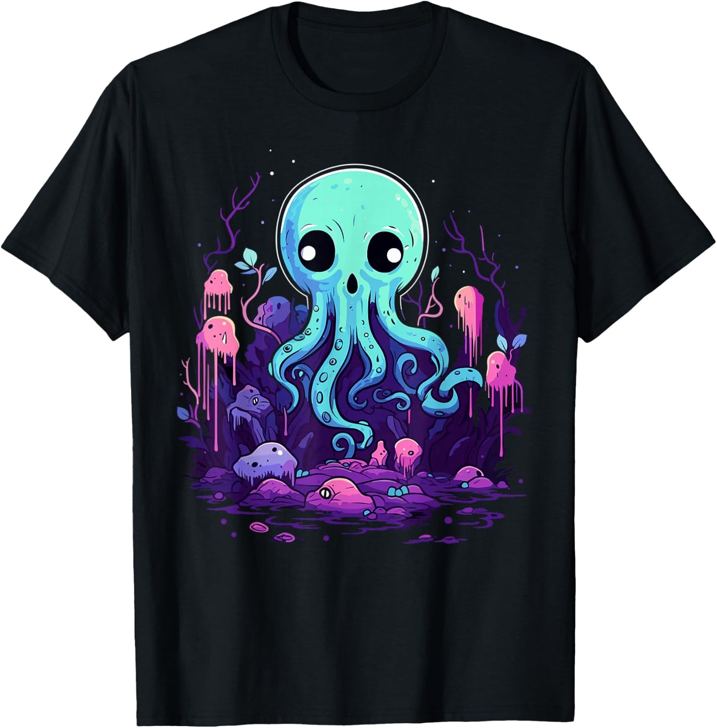 Pastel Goth Octopus Kawaii Cute Creepy Halloween Anime T-Shirt - T-Shirt | Black