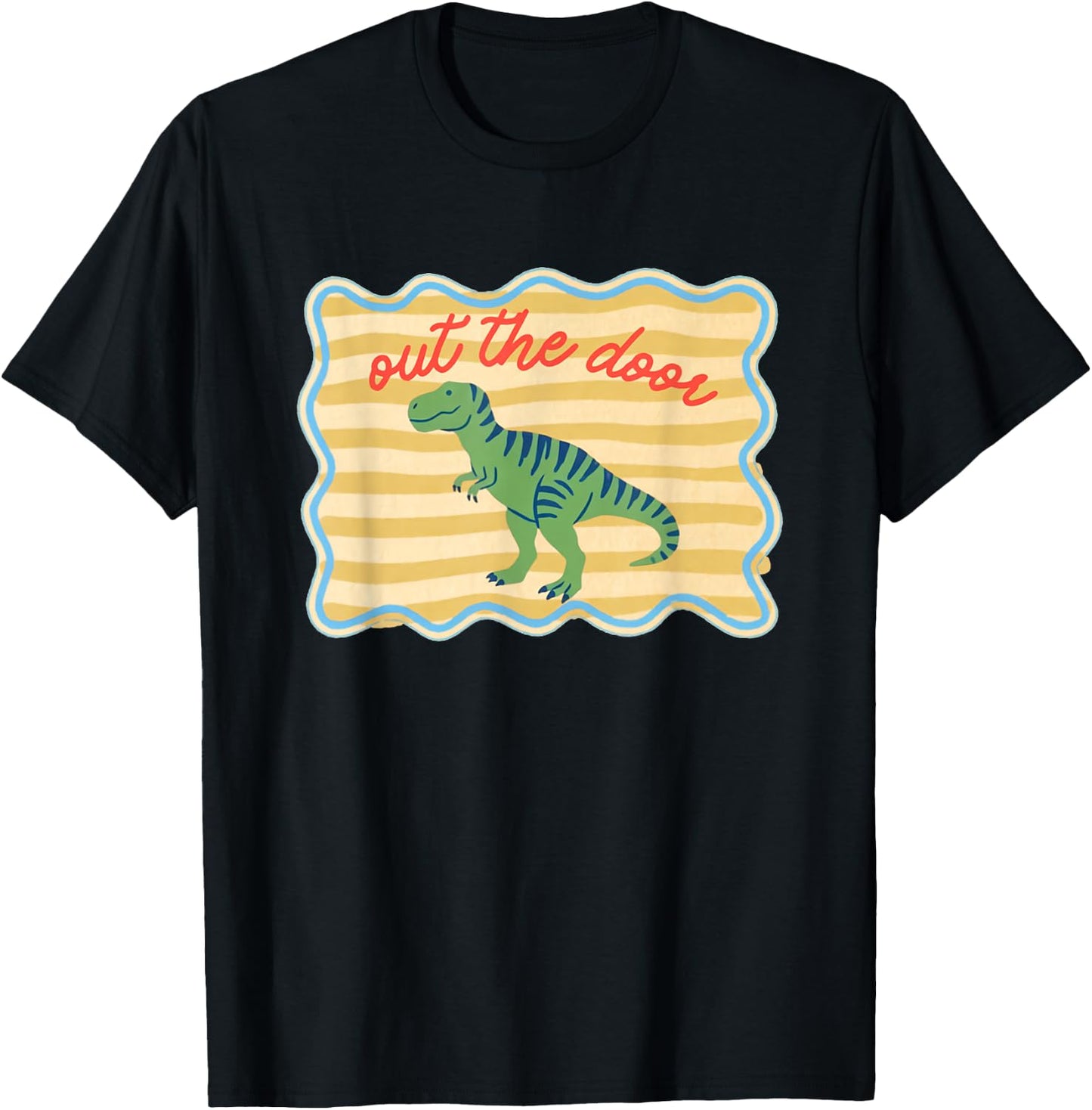 Striped Out The Door Dinosaur Last Day of School Teacher T-Shirt - T-Shirt | Black