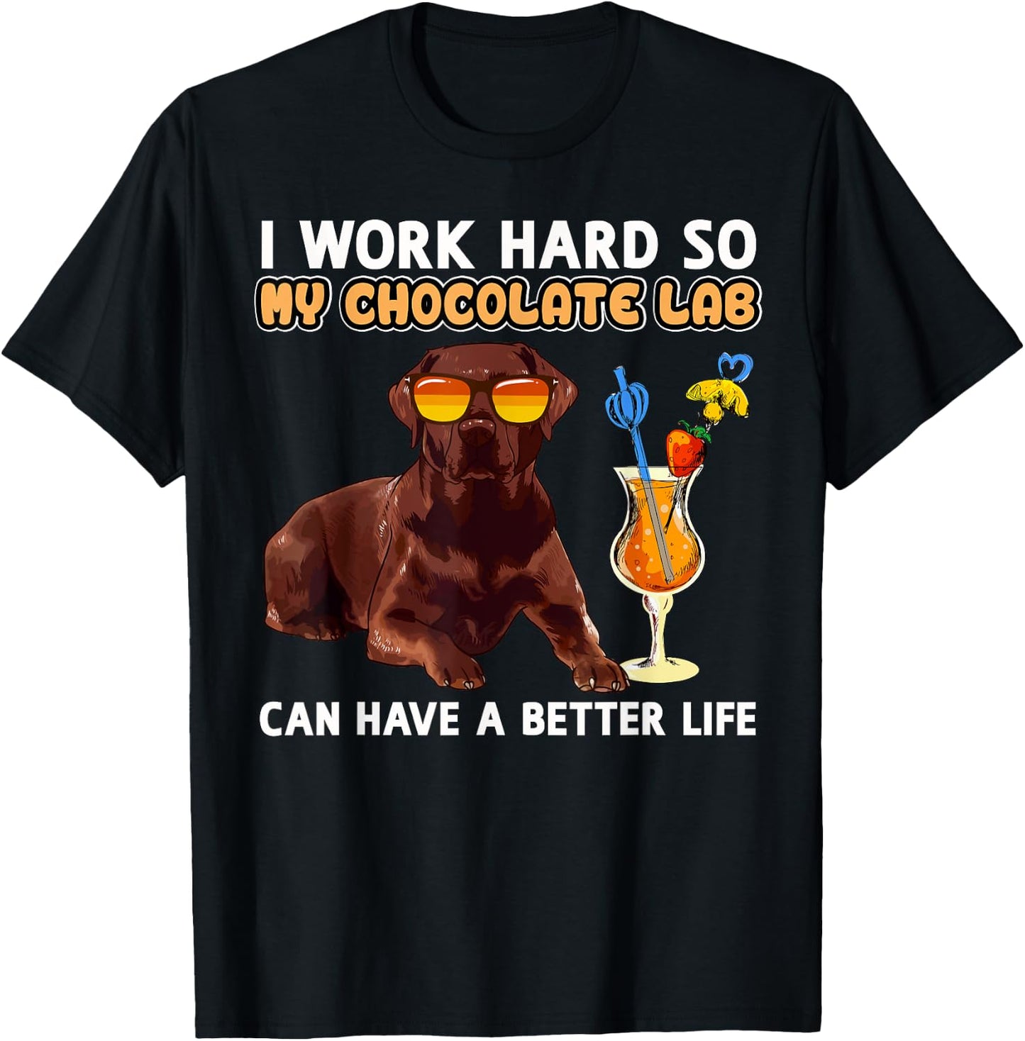 Chocolate Labrador Dog Designs -Adults Chocolate Lab Lovers - Black, Small - Short Sleeve, Classic Fit - Cotton 65%, Polyester 35% - Funny Chocolate Lab Design T-Shirt - T-Shirt | Black