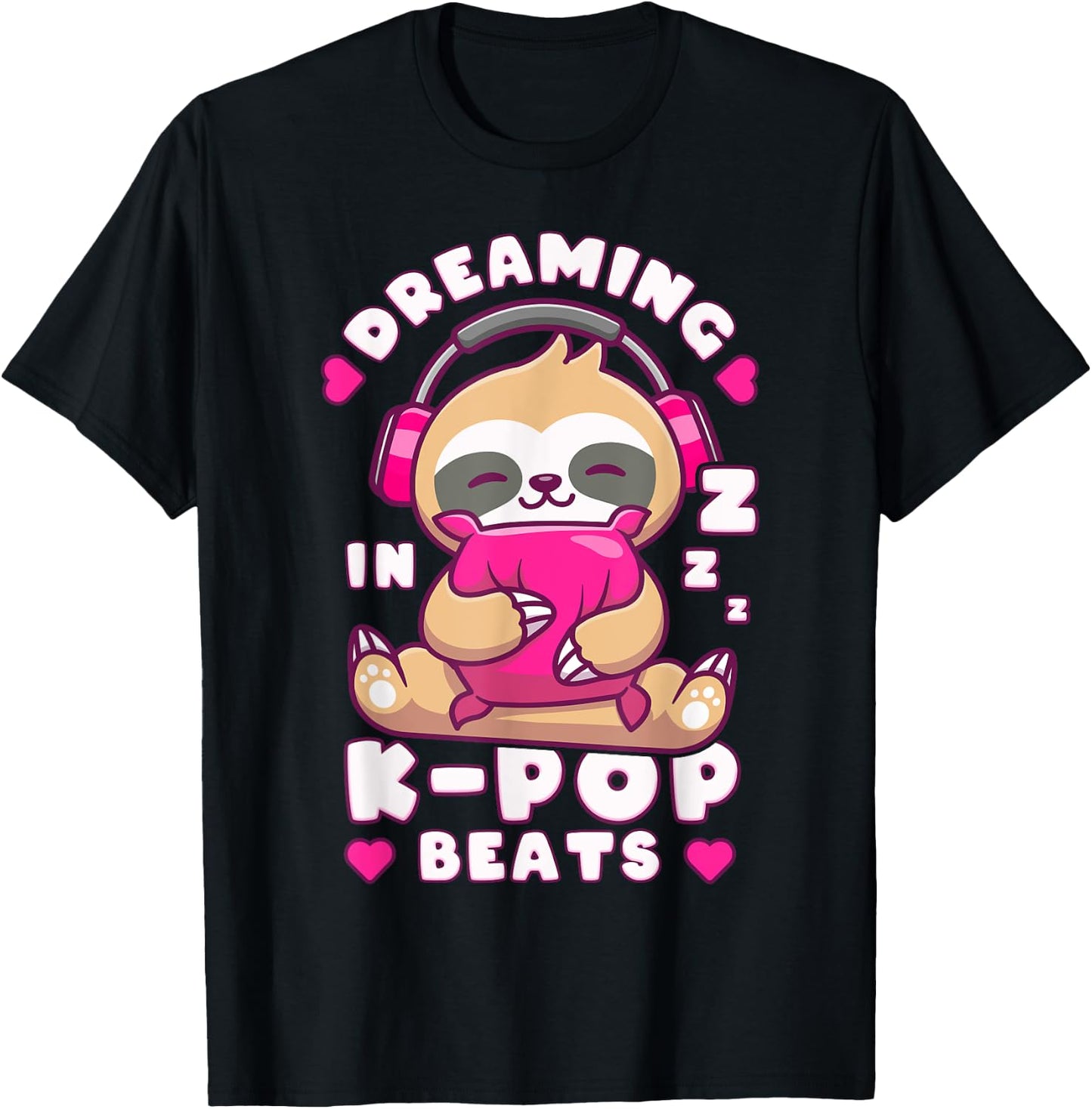 K-Pop Dreams, Cute sleeping Sloth, Funny Sleep T-Shirt - T-Shirt | Black