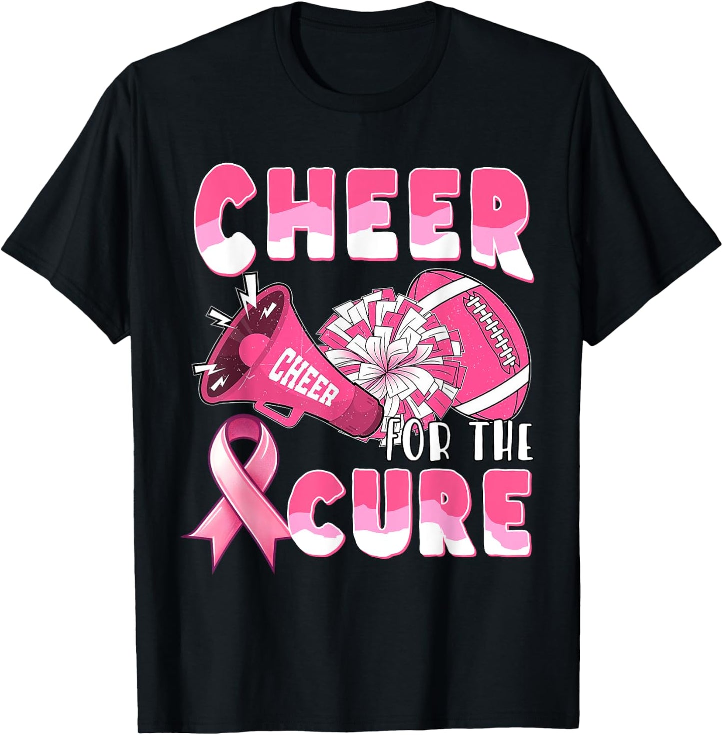 Pink Breast Cancer Awareness Cheer for the Cure Football T-Shirt - T-Shirt | Black