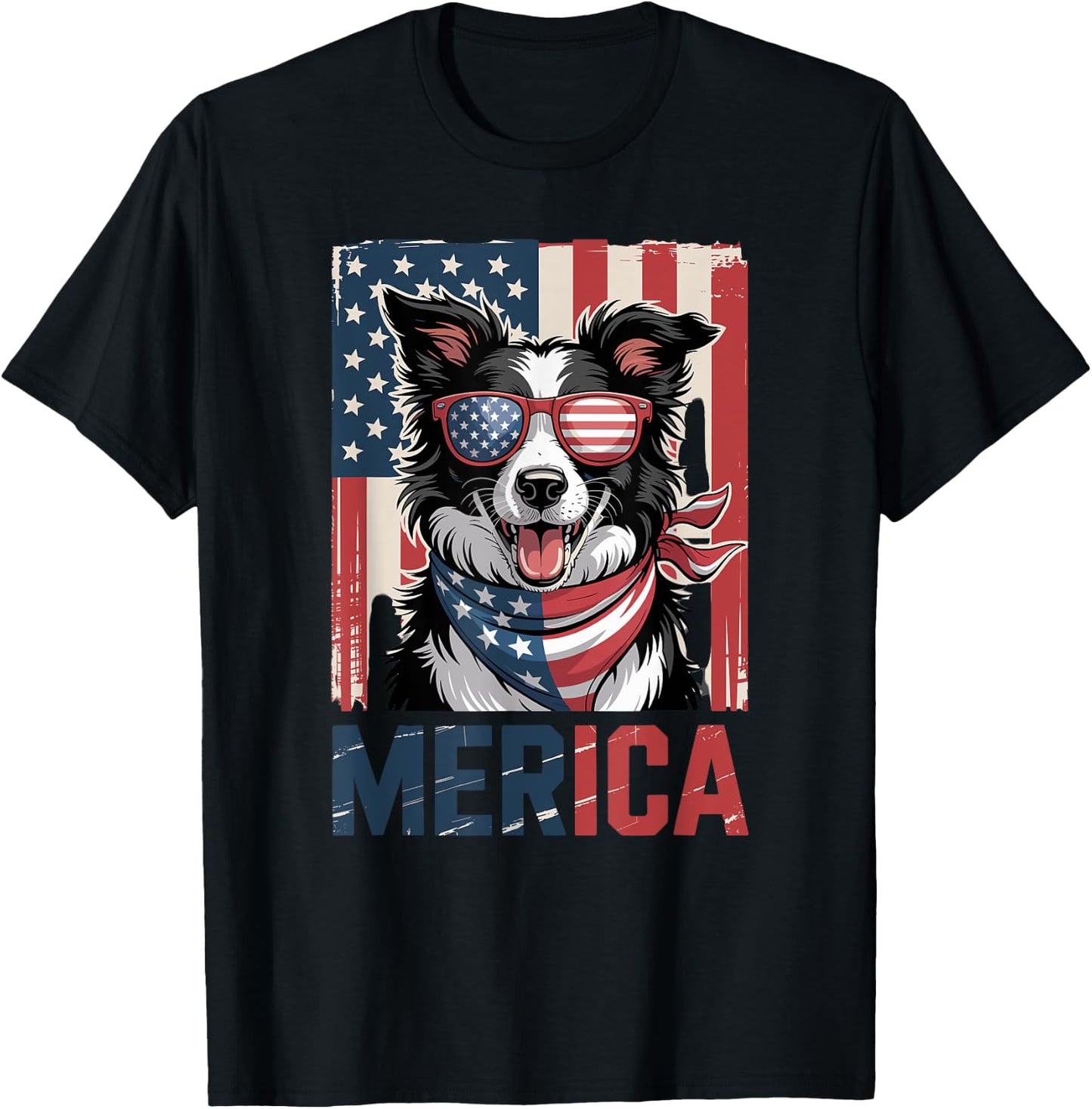 US Flag Merica Border Collie 4th of July T-Shirt - T-Shirt | Black