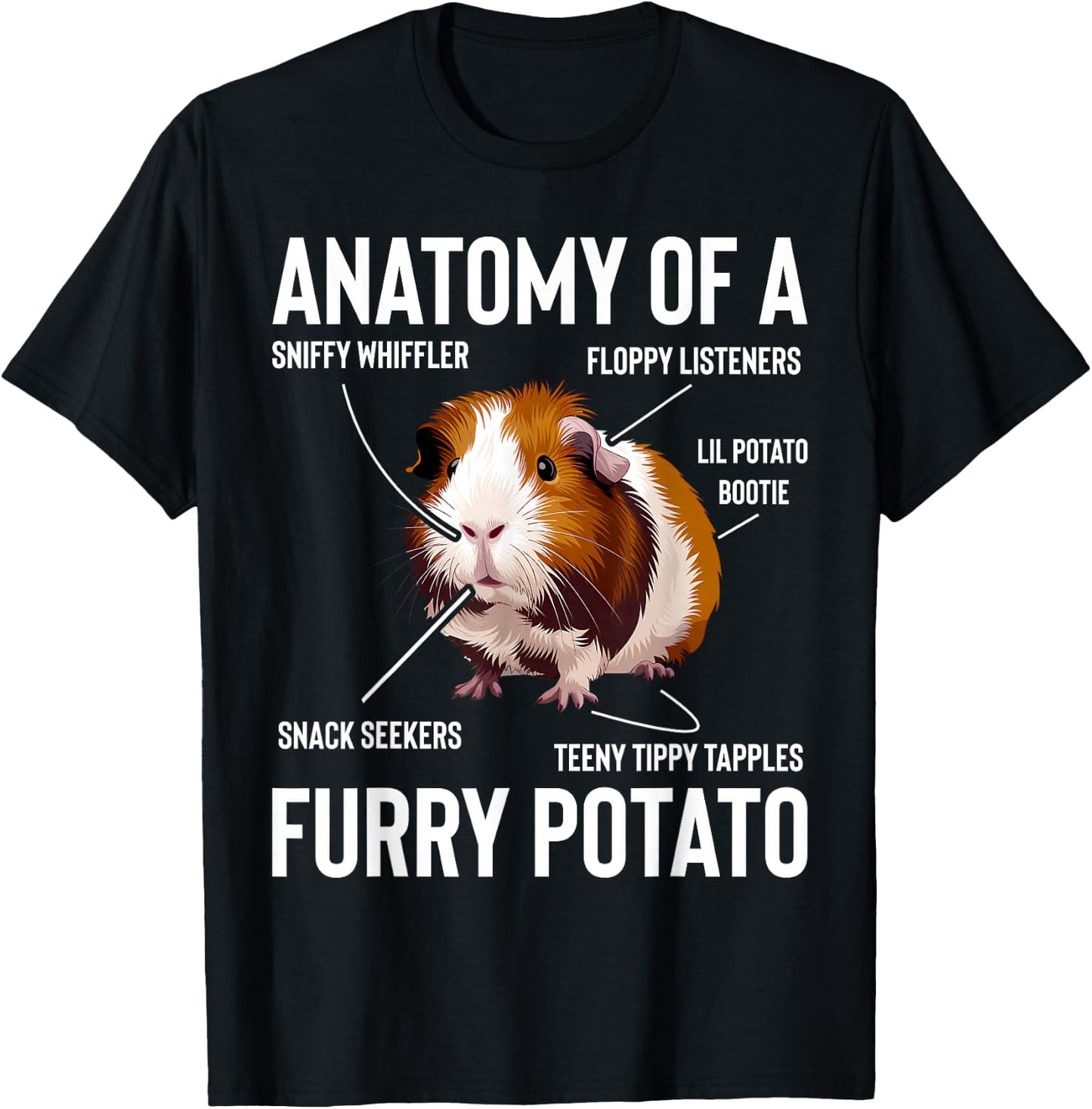 Guinea Pig Anatomy Of Furry Potato Funny Cavy Men Women Kids T-Shirt - T-Shirt | Black