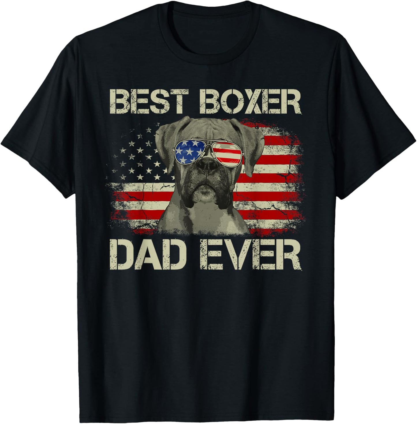 Best Boxer Dad Ever Dog Lover American Flag Gift T-Shirt - T-Shirt | Black