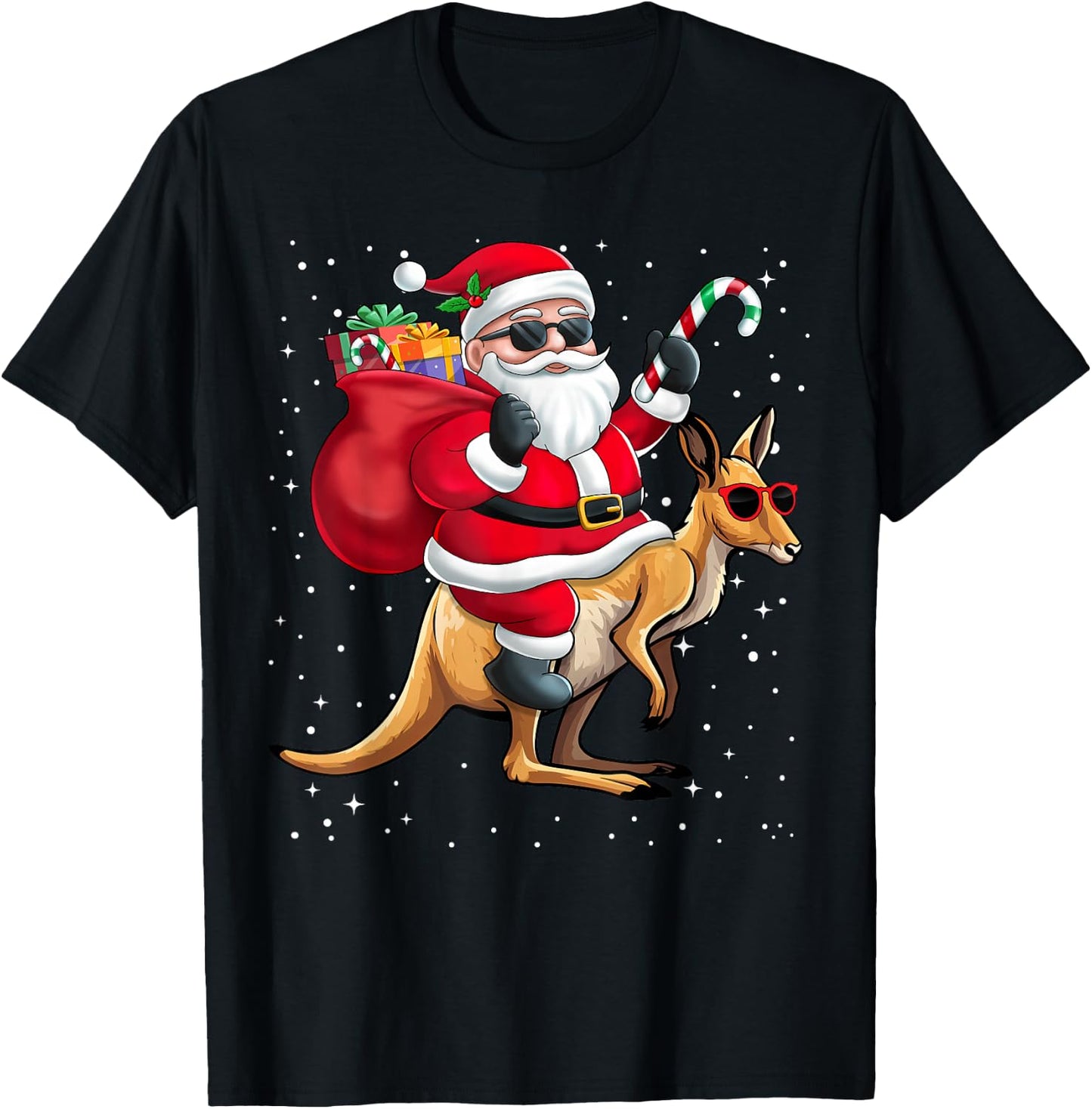 Santa Claus Riding A Kangaroo Christmas Boy Girl Kids T-Shirt - T-Shirt | Black
