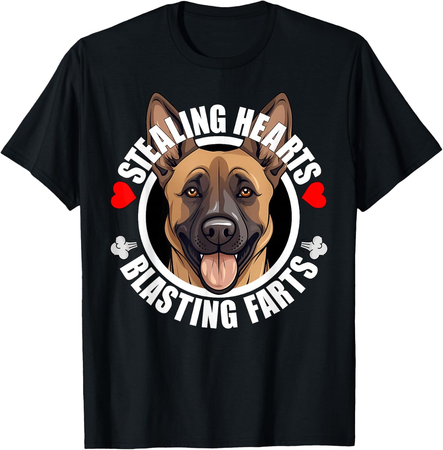 Funny Belgian Malinois Stealing Hearts Blasting Farts Dog T-Shirt - T-Shirt | Black