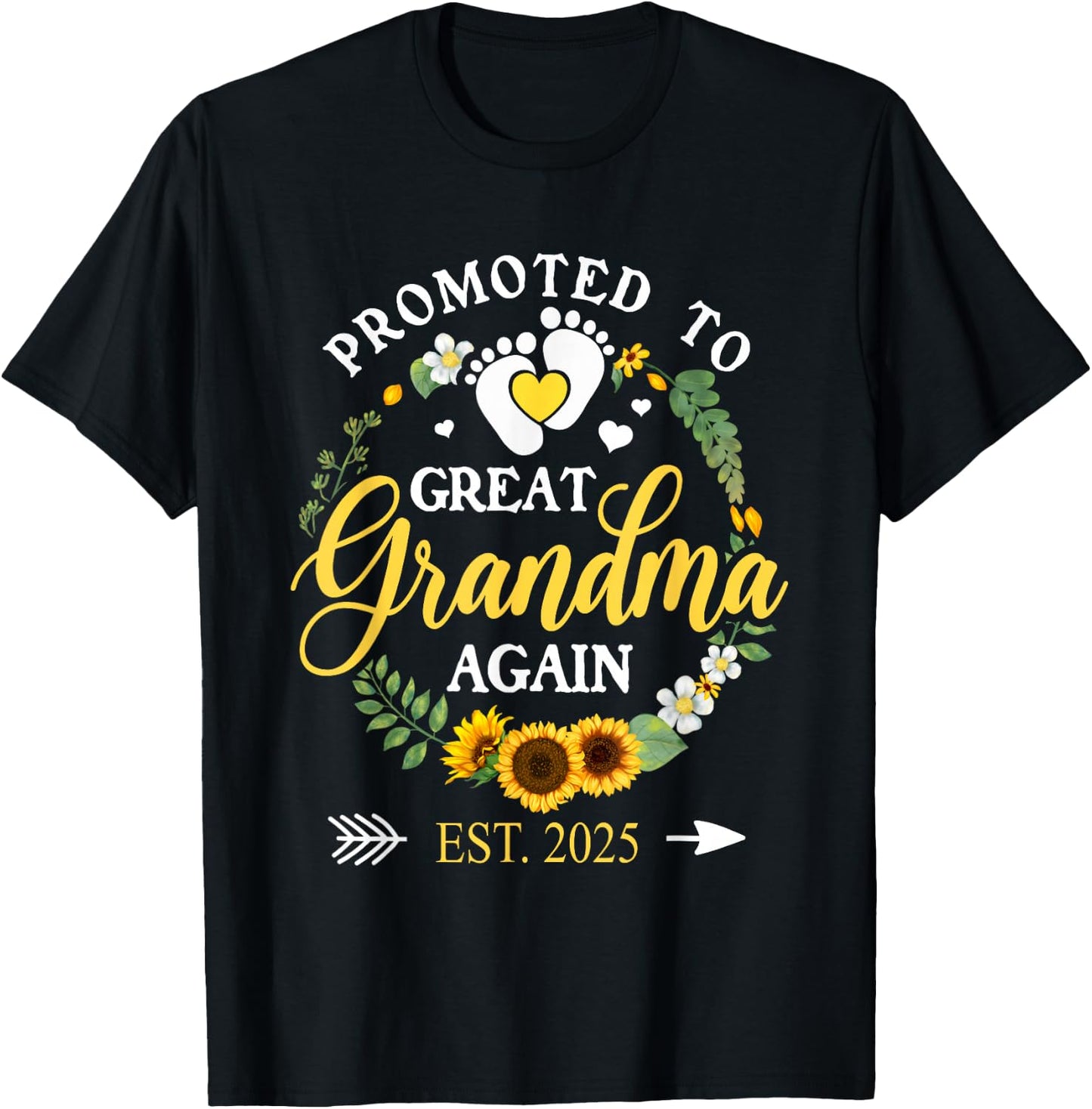 Promoted to Great Grandma Again 2025 Pregnancy Announcement T-Shirt - T-Shirt | Black