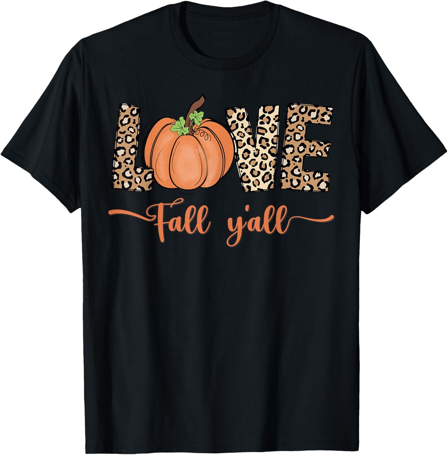Love Fall Y'all Leopard Print Pumpkin Women's Thanksgiving T-Shirt - T-Shirt | Black