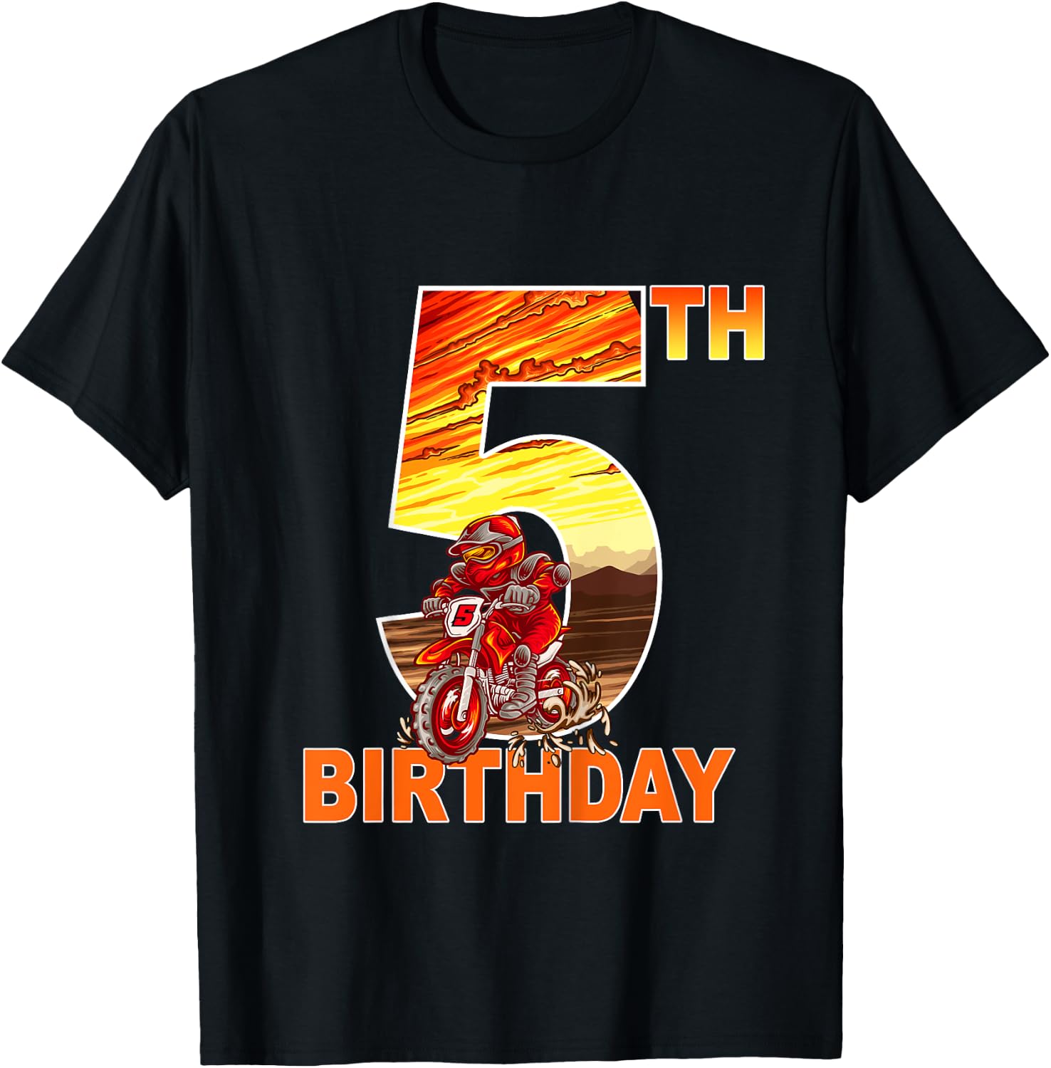 5 Year Old Dirt Bike Birthday Party Motocross MX 5th T-Shirt - T-Shirt | Black