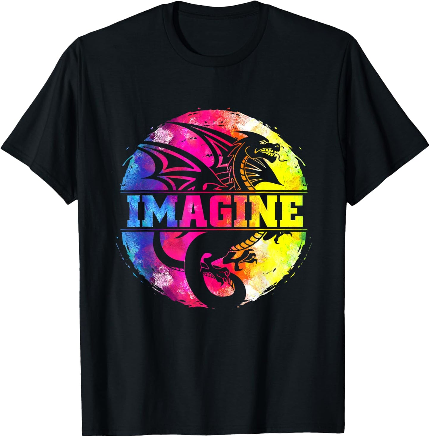 Imagine Fantasy Dragon Retro Tribal T-Shirt - T-Shirt | Black
