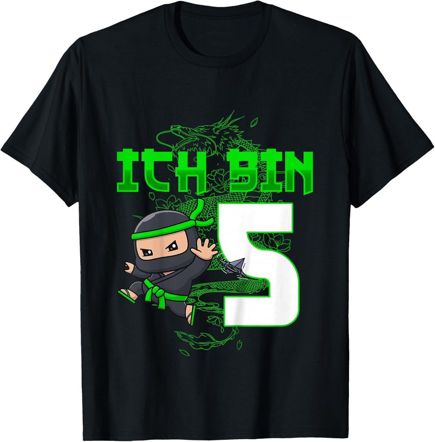 Kids 5th Birthday I Am 5 Years Old Ninja Funny Boy Child , black T-Shirt - T-Shirt | Black
