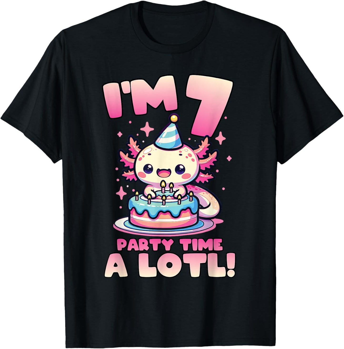I'm 7 Seven Years Old Cute Kawaii Axolotl 7th Birthday Party T-Shirt - T-Shirt | Black