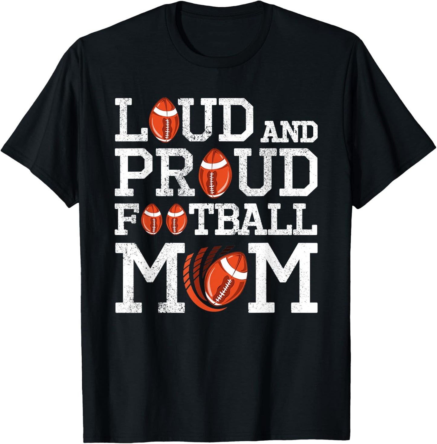 Loud And Proud Football Mom Game Season Vintage Football T-Shirt - T-Shirt | Black