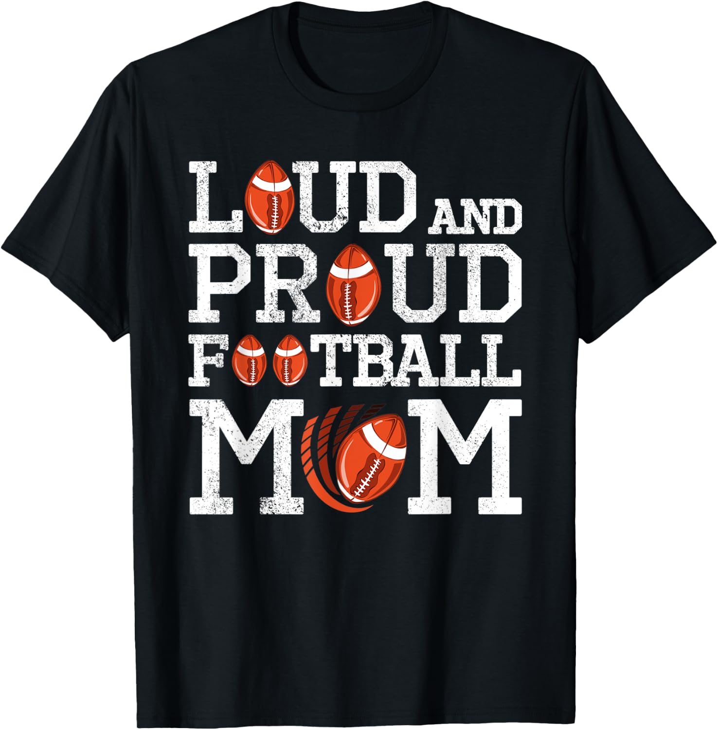 Loud And Proud Football Mom Game Season Vintage Football T-Shirt - T-Shirt | Black
