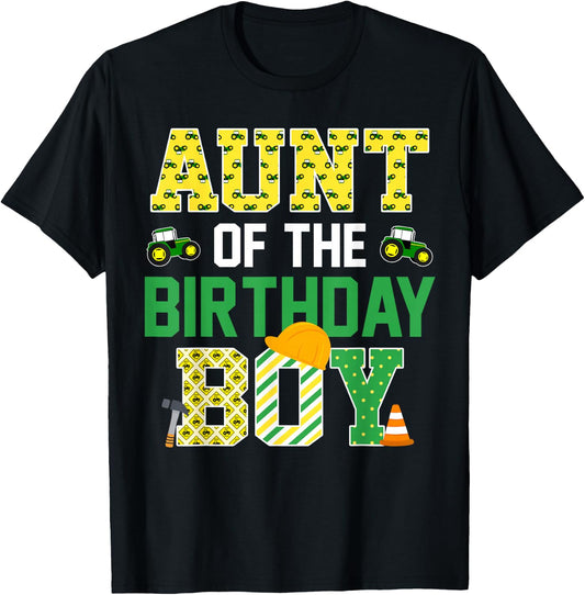 Aunt of The Birthday Boy Farm Tractor Family Bday Party T-Shirt - T-Shirt | Black