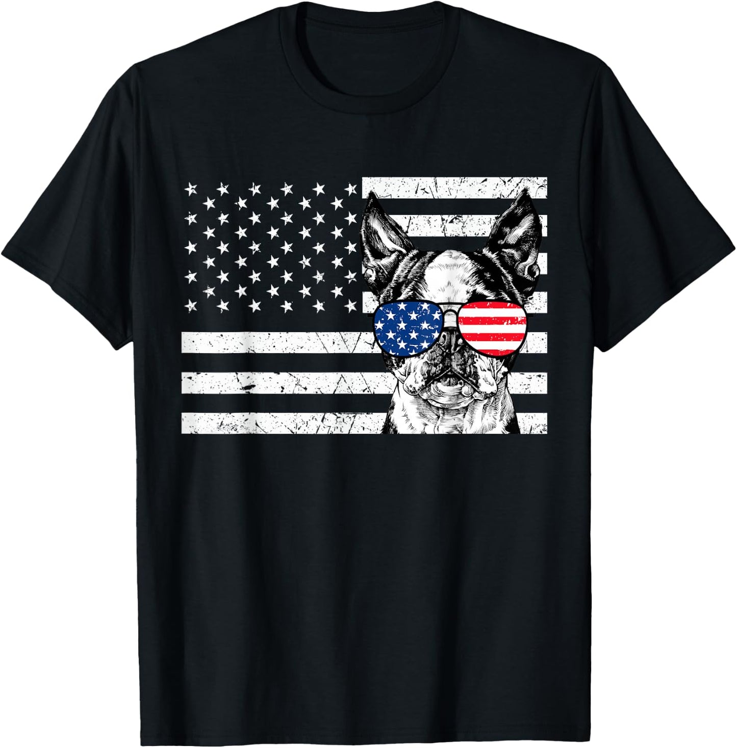 Boston Terrier Dog 4th of July US American Flag Patriotic T-Shirt - T-Shirt | Black