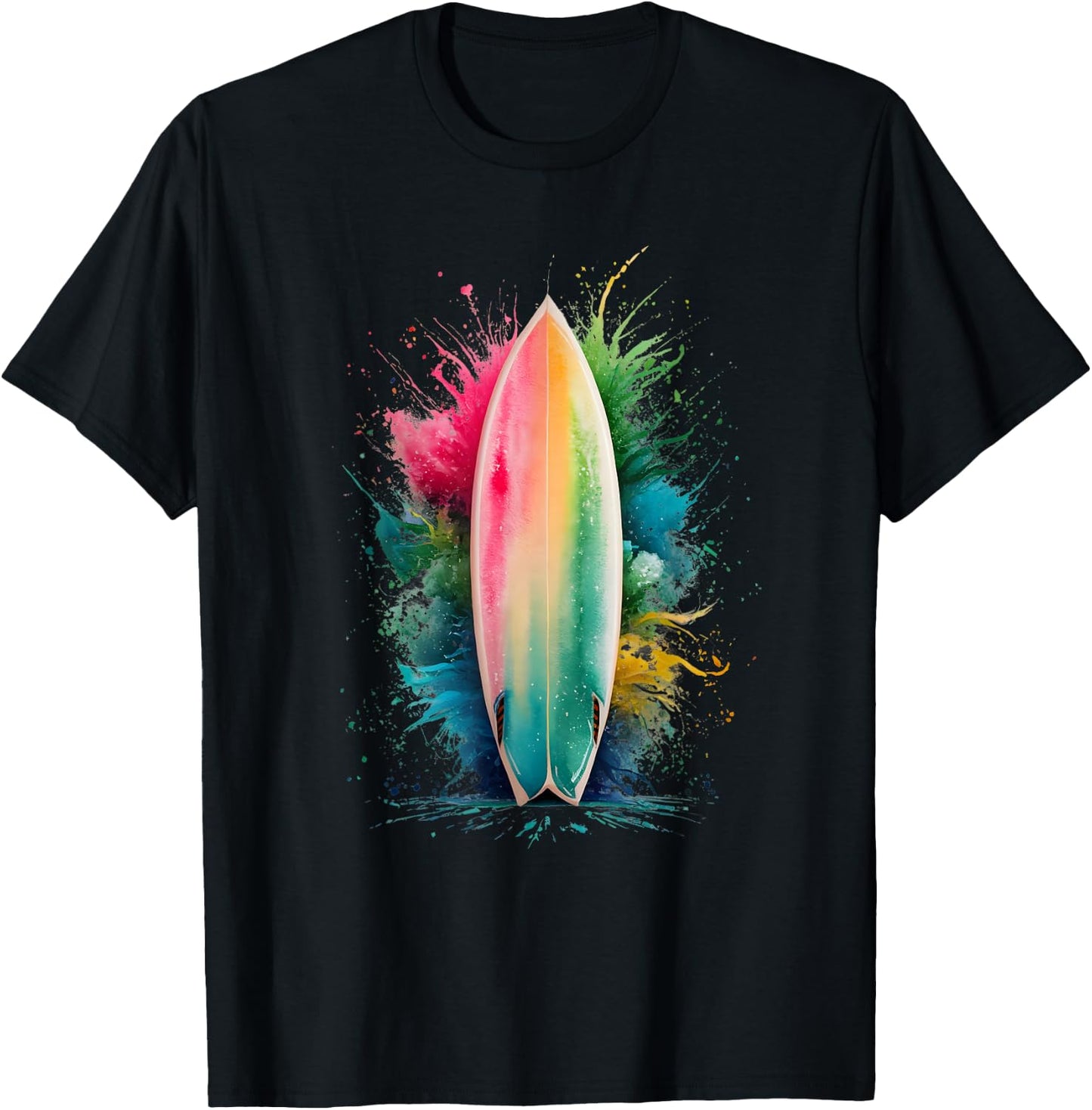 Surfer Herren Damen Bunt Aquarell Surfen T-Shirt - T-Shirt | Black