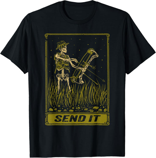 Send It Vintage Bowfishing Skeleton Outdoor Adventure Art T-Shirt - T-Shirt | Black