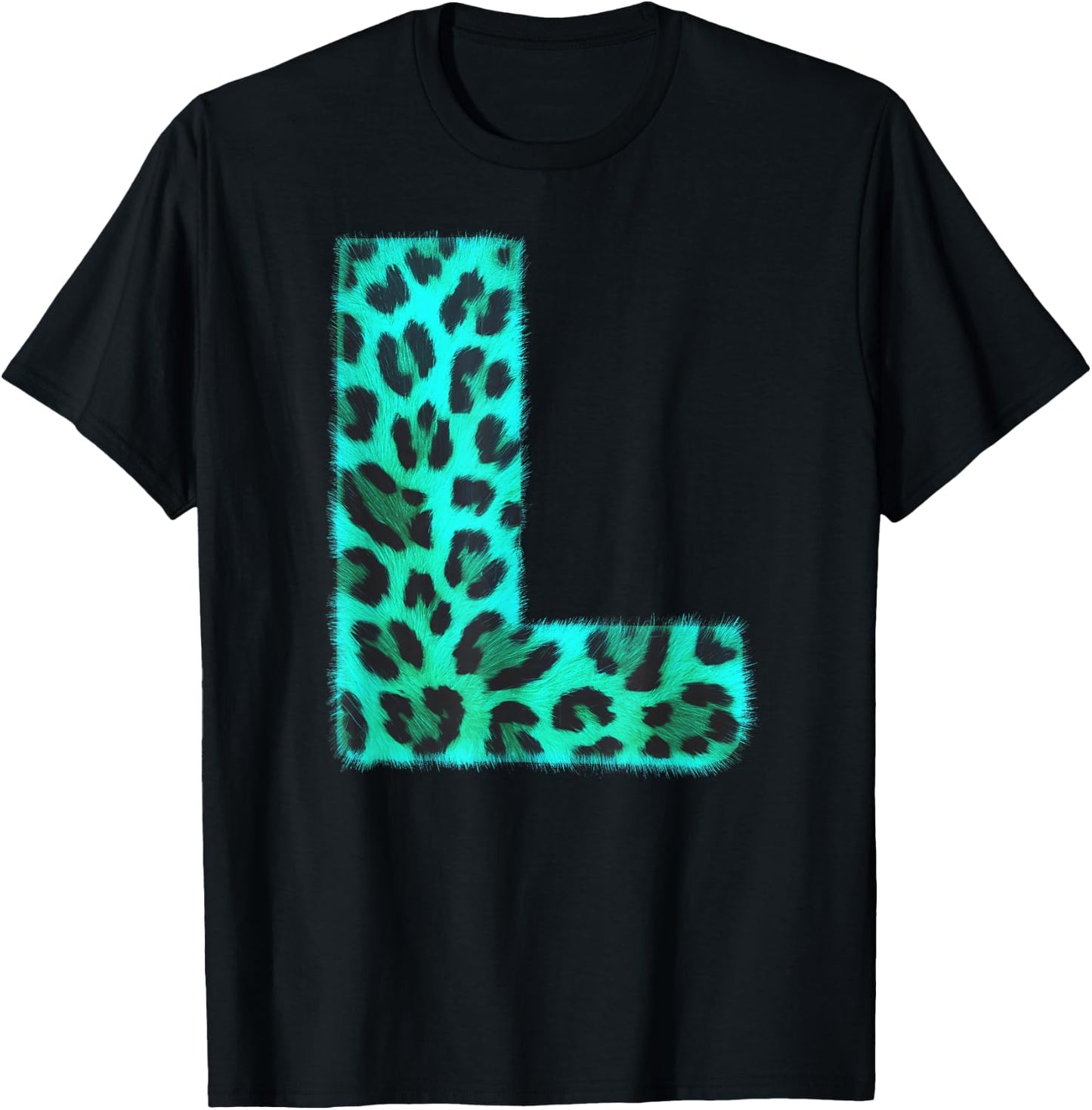 Letter L Cheetah Leopard Print Blue Initial Zebra Matching T-Shirt - T-Shirt | Black