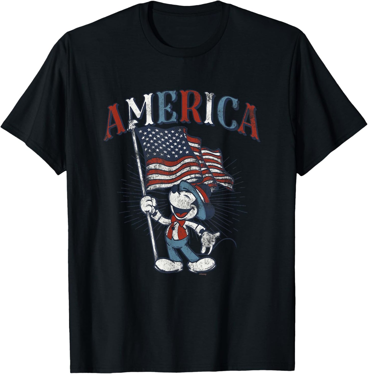 Disney Mickey Mouse with American Flag USA Fourth of July T-Shirt - T-Shirt | Black